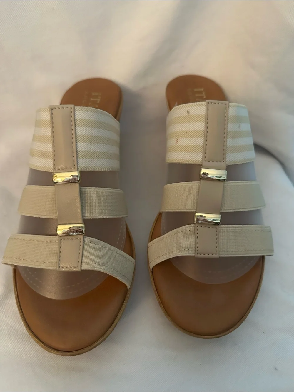 Italian Shoemakers Italy Wedge Slide Sandals Women's Size 8 Beige Elastic
